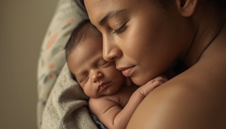 Parent holding sleeping newborn during contact nap